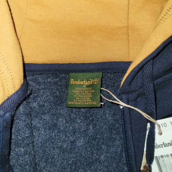 Timberland Hoodie Full Zip Jacket Navy Blue Medium Vintage Fleece Tree Logo 1973 - Picture 6 of 7